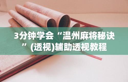 3分钟学会“温州麻将秘诀”(透视)辅助透视教程