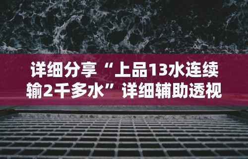 详细分享“上品13水连续输2千多水”详细辅助透视