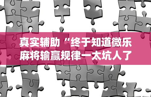 真实辅助“终于知道微乐麻将输赢规律一太坑人了教你诀窍”(果然有透视挂)
